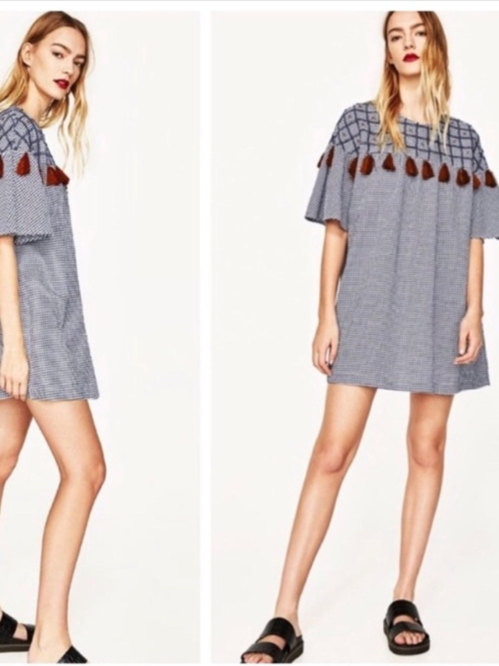 Zara Gingham Check Short-Sleeve Mini Dress Size XS